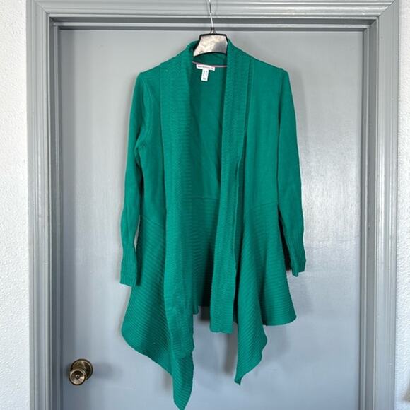 Isaac Mizrahi Live  Long Green Open Front Cardigan Long Sleeves sz XS - Picture 1 of 6